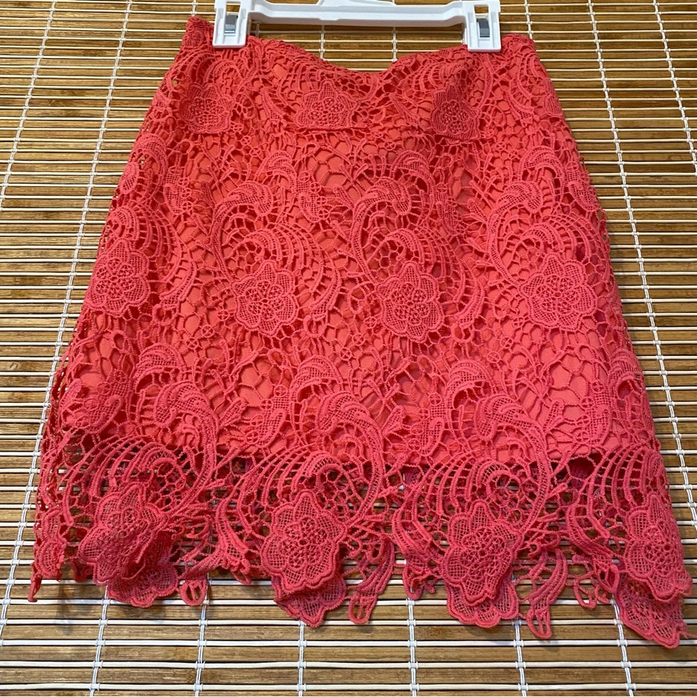 Coral Crocheted Fitted Skirt with Pretty Flowered Design and Soft Lining